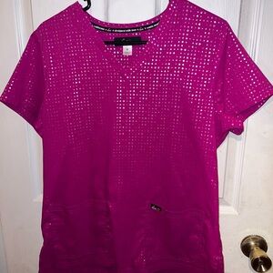 Sequined pink scrub top